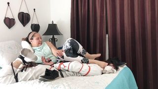 Femdom Hogtied Smell my Stinky Snickers Sock Gag - 5 image