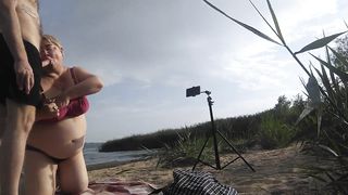 blowjob and cum in mouth on a public beach - 7 image