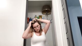 Mature Blonde MILF Oils Big Tits and Puts on Makeup after Shower - 15 image
