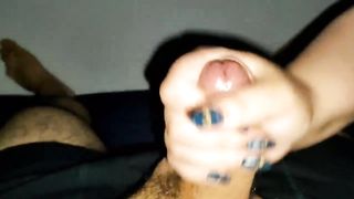 Chubby Girl Masturbating my Cock and in the end he Finished on her Huge Ass - 2 image