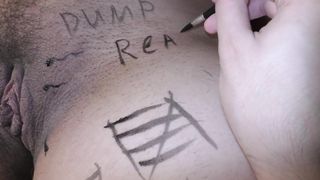 Big boob wife in stockings get her first dirty body writing - 15 image