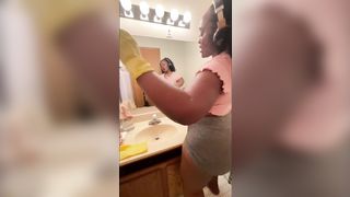 Ebony BBW Cleaning Nipples Hanging out my Shirt - 10 image