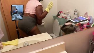Ebony BBW Cleaning Nipples Hanging out my Shirt - 14 image