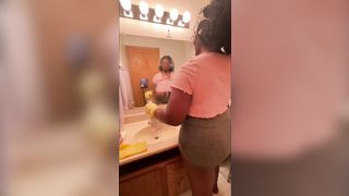 Ebony BBW Cleaning Nipples Hanging out my Shirt - 8 image
