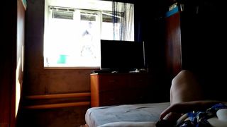 Milf fucks herself for window cleaner