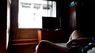 Milf fucks herself for window cleaner