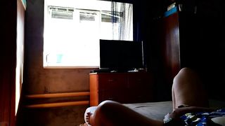 Milf fucks herself for window cleaner