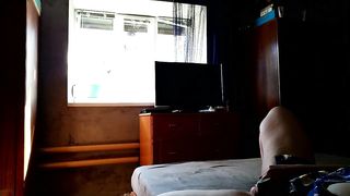 Milf fucks herself for window cleaner