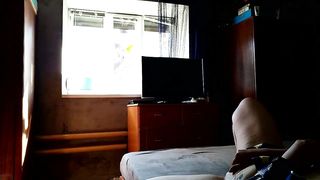 Milf fucks herself for window cleaner