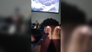 Ebony BBW Step-Mom Dominates and Smothering Step-Son with her Meaty Soles - 2 image