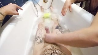 stepmom washes me in the bathroom and jerks off my cock - 10 image