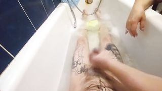 stepmom washes me in the bathroom and jerks off my cock - 15 image