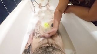 stepmom washes me in the bathroom and jerks off my cock - 3 image