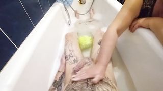 stepmom washes me in the bathroom and jerks off my cock - 5 image
