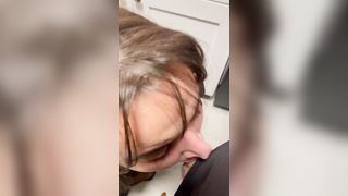 Mixed Chick on her Knees Sucks Cock in the Kitchen and Swallows a Huge Load - 9 image