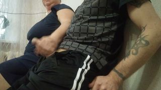 jerking off my cock in the office and helping me to cum - 1 image