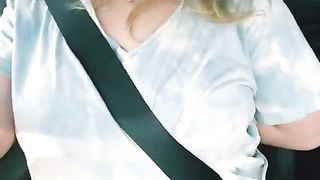 Thick Girlfriend Plays with Big Tits while Driving - 5 image