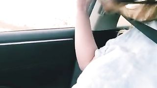 Thick Girlfriend Plays with Big Tits while Driving - 8 image