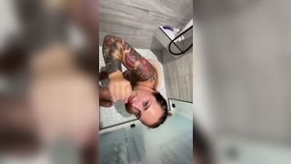 Cumming on wifes face after fucking her in the shower - 1 image