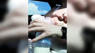 Pumping my Big Milk Tits Empty in the Car - 2 image