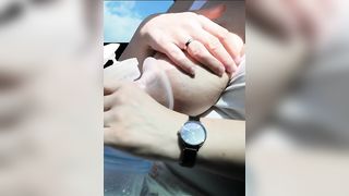 Pumping my Big Milk Tits Empty in the Car - 8 image