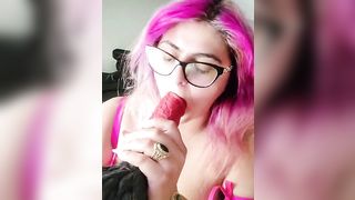 GIRL WITH HUGE PIERCED NATURALS DEEPTHROATS GIANT DILDO - 11 image