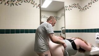 Slutty Redhead Fucked and Filled in Airport Bathroom