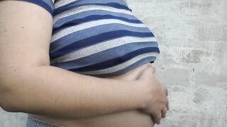Wife outdoor with a huge cheating pregnant belly -Milky Mari - 2 image
