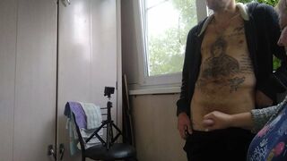 she jerks off my cock on a smoke break - 1 image