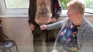 girl jerks off my cock on the balcony - 7 image