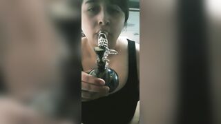 BBW Arab Teases Camera while she Blows Smoke - 5 image
