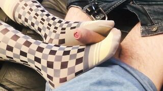 Sweaty Pantyhose Footjob Fresh out of Ugg Boots - 3 image
