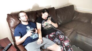 Ignored Blowjob while Gaming Turns into Fucking and Facial on the Couch