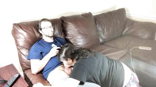 Ignored Blowjob while Gaming Turns into Fucking and Facial on the Couch - 4 image