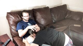 Ignored Blowjob while Gaming Turns into Fucking and Facial on the Couch - 5 image