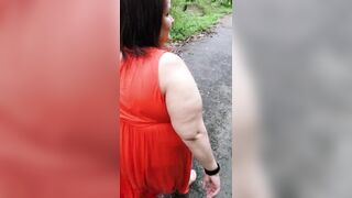 Chubby Puerto Rican grandma takes a walk in the park