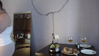 Food fetish and lots of talks Mature BBW in nylon pantyhose smears potatoes on big booty hairy pussy and stuffed belly - 2 image