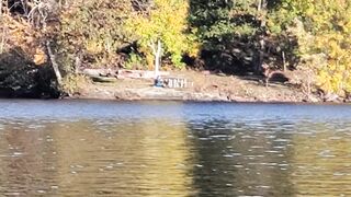 Showing my pussy off to the lady across the lake until I was CAUGHT by a hiker - 14 image
