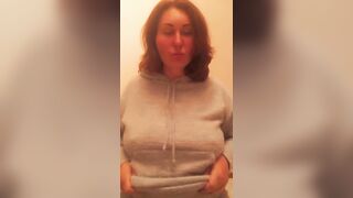Horny milf in gray fluffy cashmere teasing her naughty fans heh