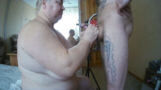 fingering my cock and cum on her big tits - 13 image