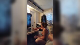 Pretty girl in night dress eats chicken wings and macaroni and cheese - 11 image