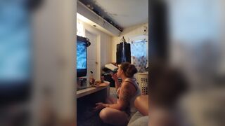 Pretty girl in night dress eats chicken wings and macaroni and cheese - 12 image