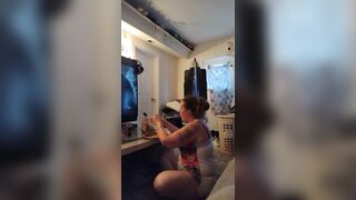 Pretty girl in night dress eats chicken wings and macaroni and cheese - 4 image