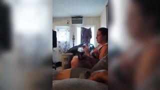 Pretty girl smokes in night dress on the couch part 1 - 5 image