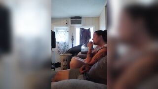 Pretty girl smokes in night dress on the couch part 1 - 7 image