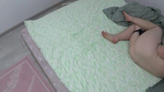 Hidden camera spies on mature wife in the bedroom Chubby milf with big booty in panties masturbates her hairy pussy Morning orgasm - 15 image