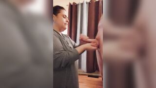 Hot Redhead Milf gives an amazing sloppy blowjob, oily hand job and takes a big facial - 12 image