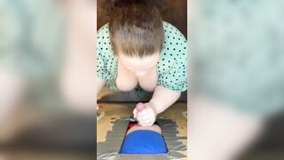 gloryhole sub slut wife sucks and tittyfucks  stranger cum on tits - 12 image