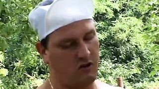 Handsome chef knows how to treat this bbw lady in the field - 1 image