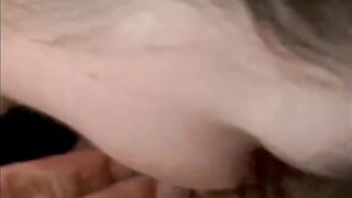 On her knees, taking it down her throat  and swallow. - 13 image